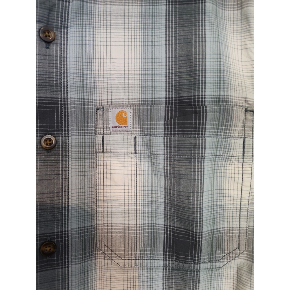 Carhartt Mens Plaid Short Sleeve Button Down Shirt RelaxedFit Blue Grey S 104174 - Picture 3 of 6